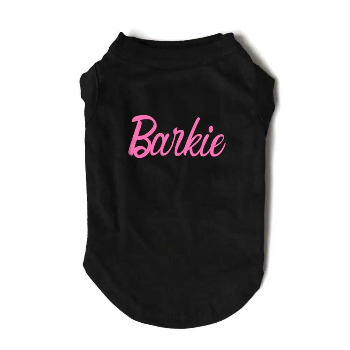Barkie Black Tshirt, sleeveless, singlet, clothing with pink writing on the back