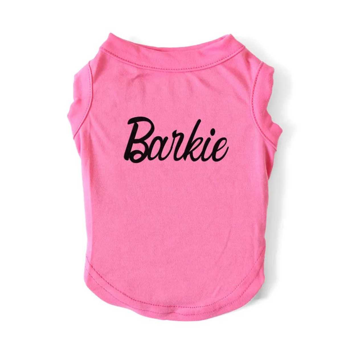 Barkie Pink Tshirt, sleeveless, singlet with black text, Dog clothing