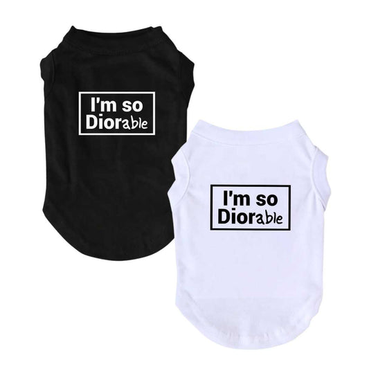 Diorable dog tshirts, sleeveless, singlets. Comes in black and white. Each with diorable written in either black or white