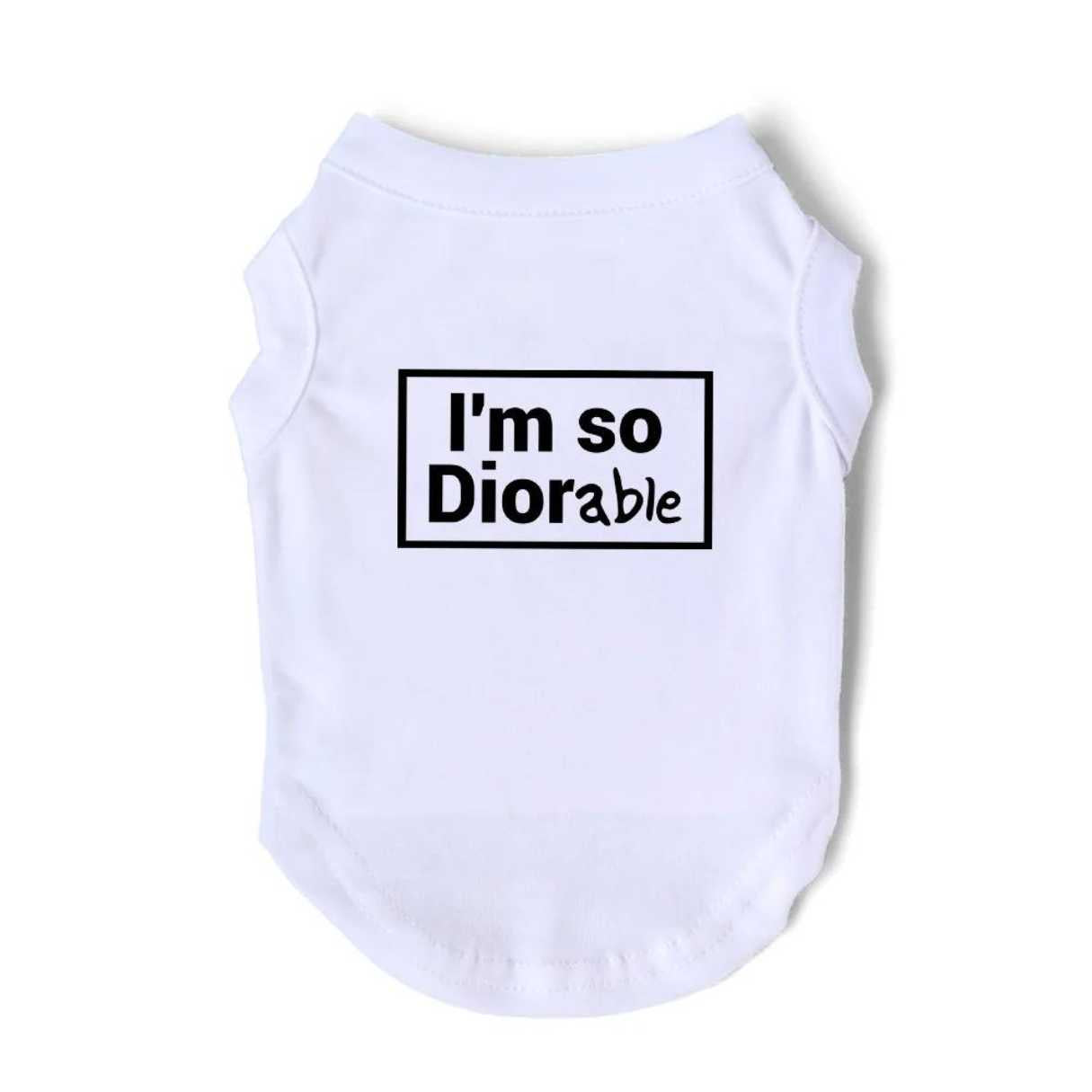 Diorable White Dog Tshirt, singlet, sleeveless tops with black text.