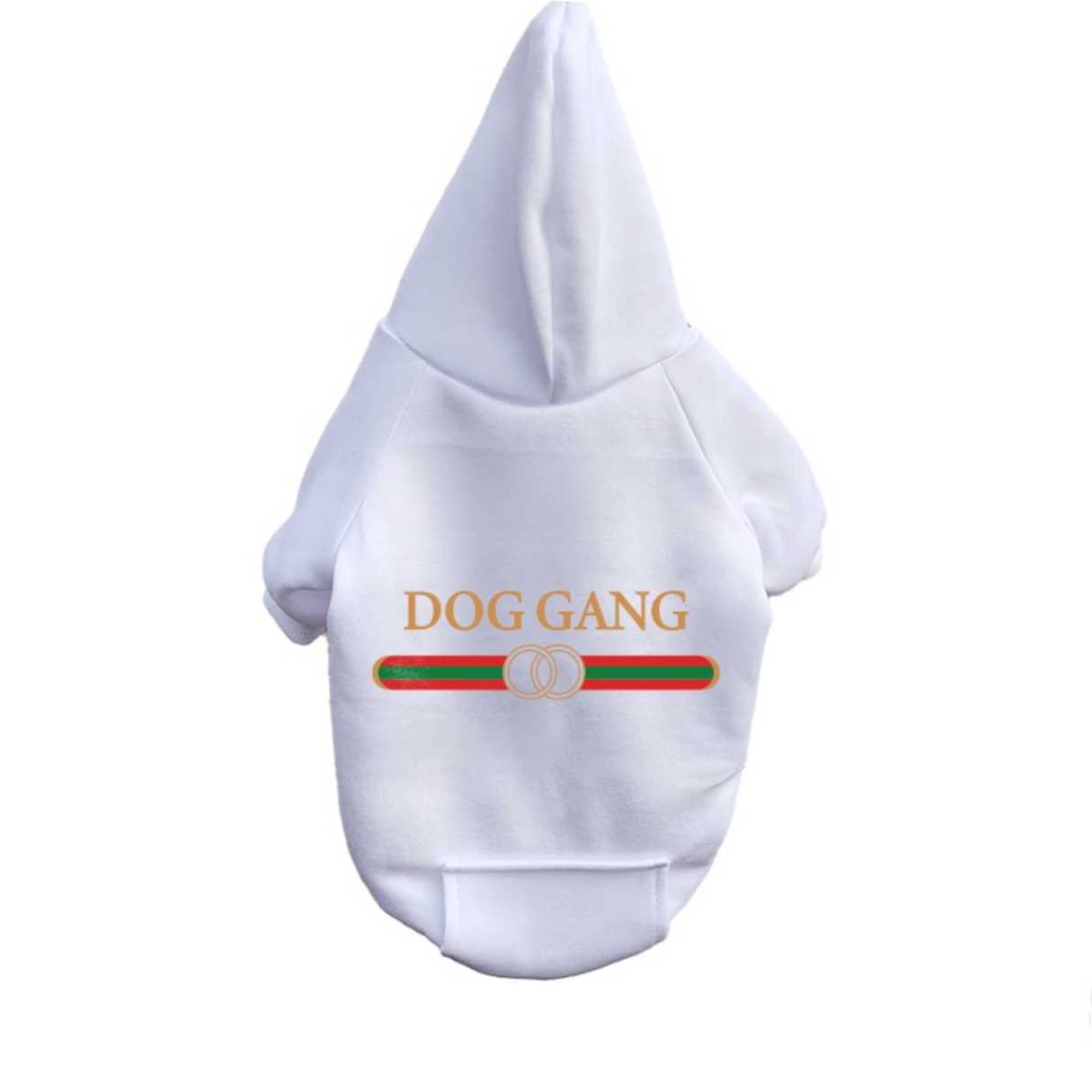 Dog gang white hoodie with gold writing