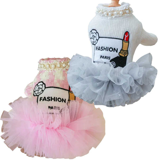 Fashion Paris Dog dress, comes in pink and white with a tutu