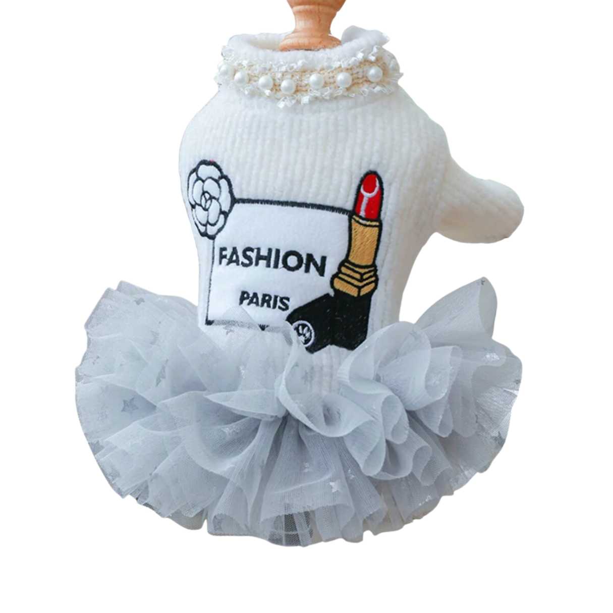 Fashion paris Dog dress in white with a tutu inbuilt