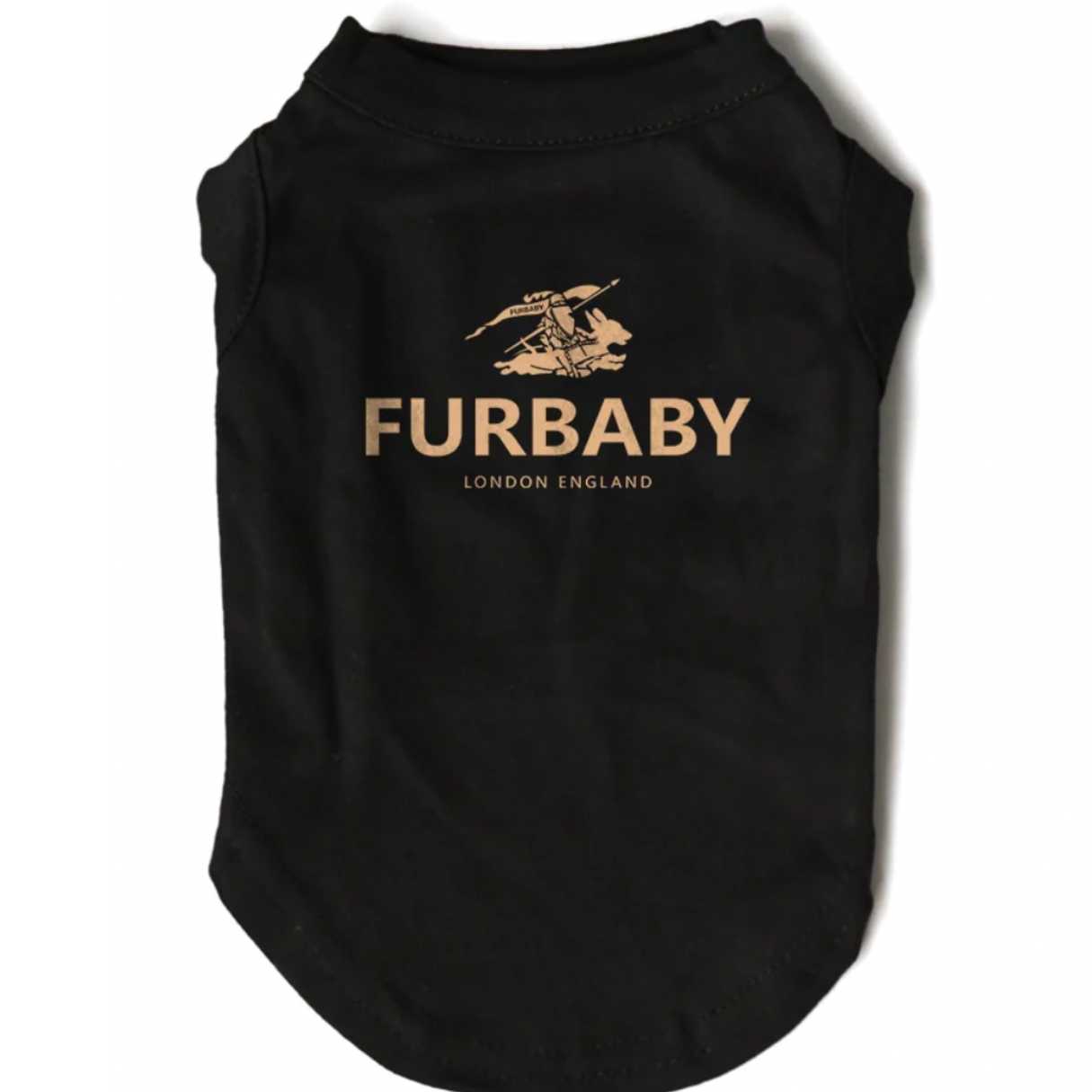 Black Furbaby Dog Tshirt, singlet, sleeveless, top Dog Clothing with furbaby written on it on gold