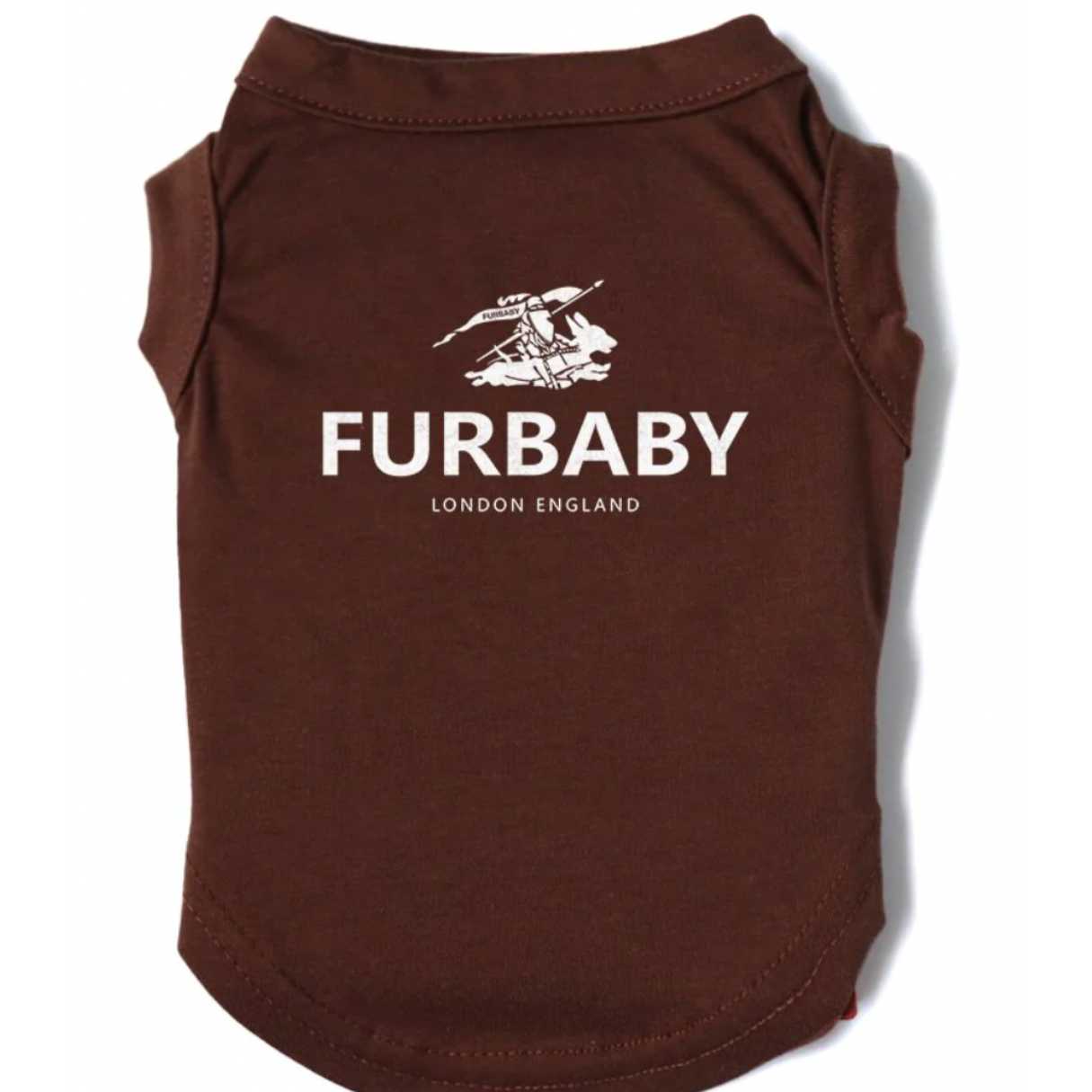Brown Dog Furbaby Tshirt, sleeveless, top, singlet With White writing furbaby in white Dog clothing