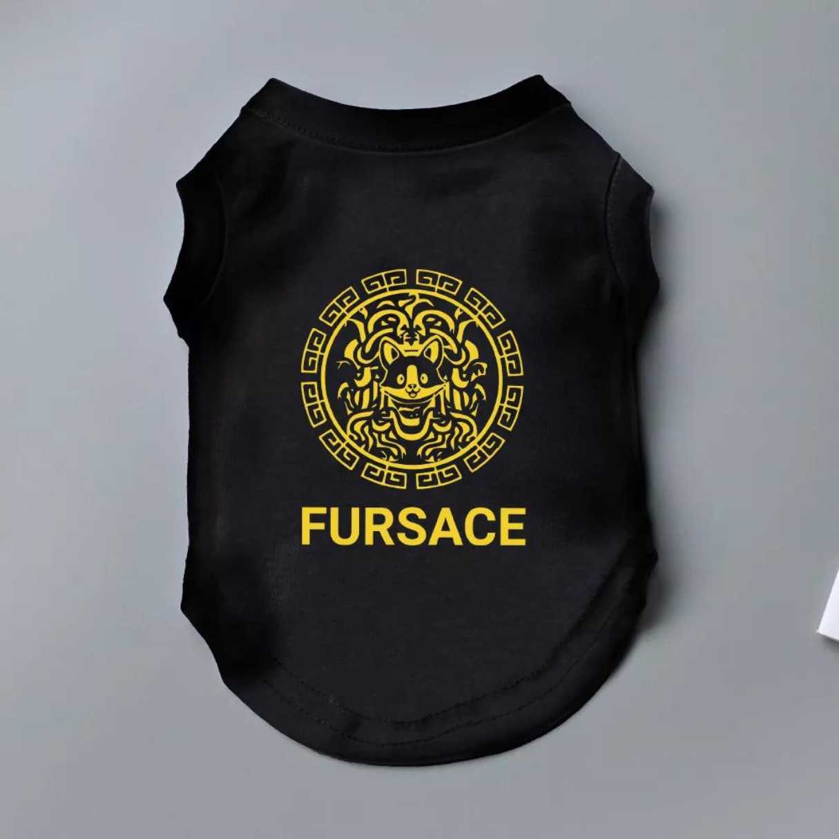 Fursace Dog Tshirt, singlet, sleeveless, clothing comes in black. Grey background