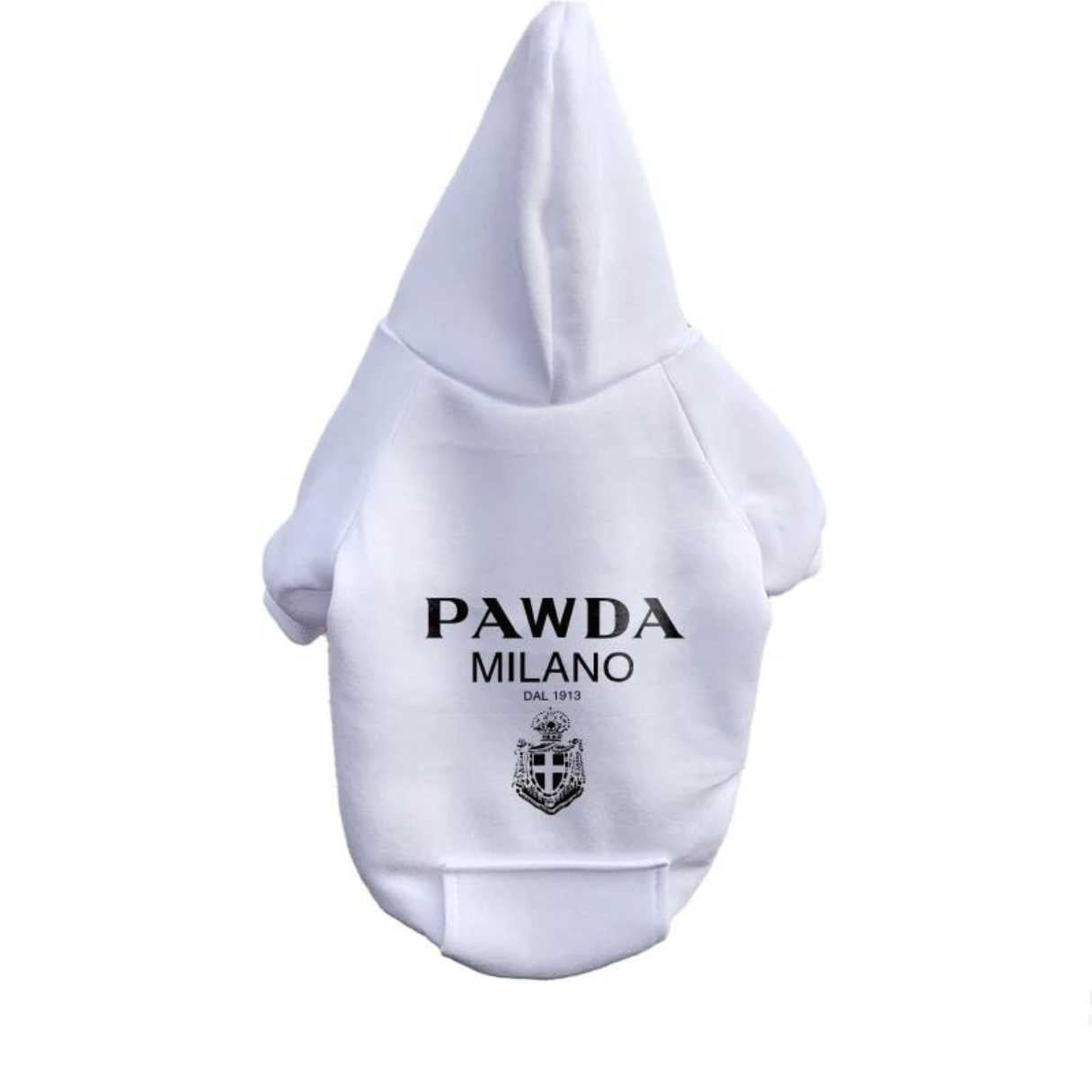 Pawda White Dog Hoodie With Hoodie up